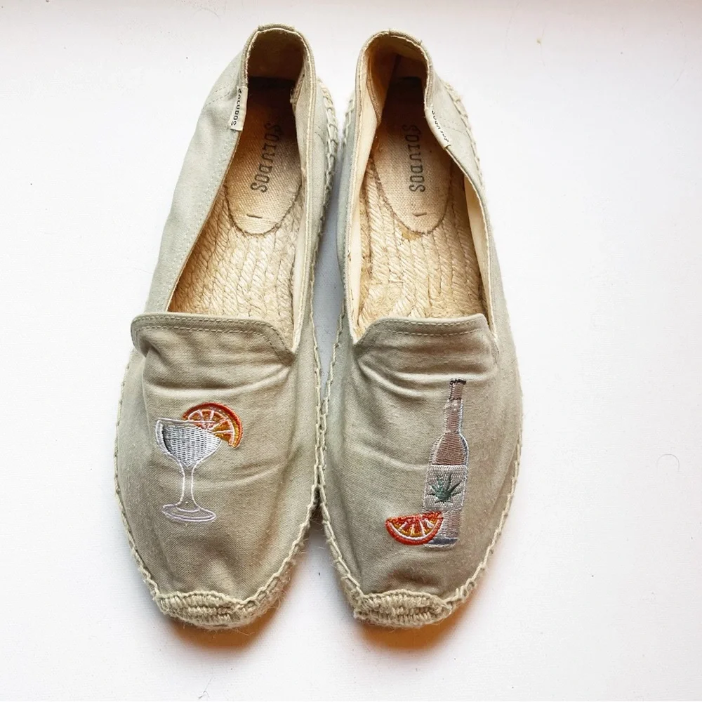 Soludos Platform Espadrilles Cocktail Drink Embroidered Slip On Size 9.5